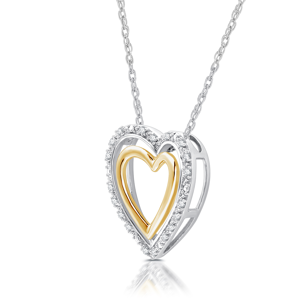 Nova Star(R) Two-Tone Lab Grown Diamond Double Heart Frame Pendant