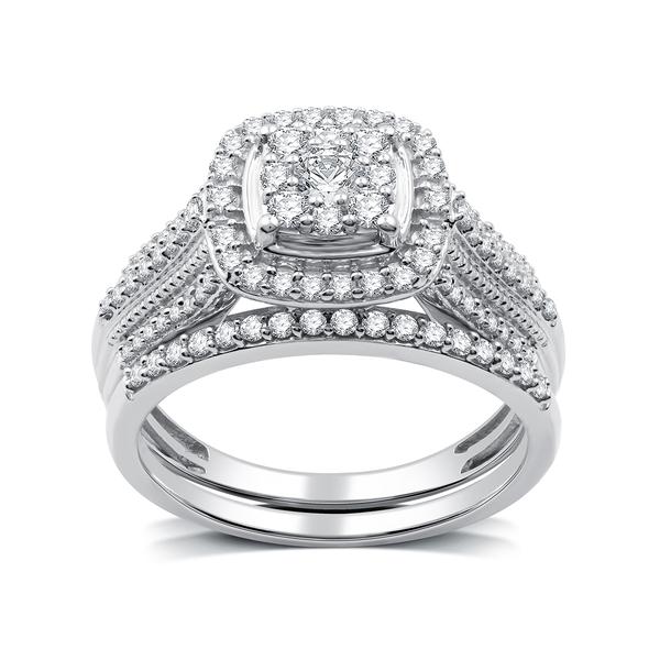 Nova Star(R) Lab Grown Diamond Halo Cluster Cathedral Bridal Set