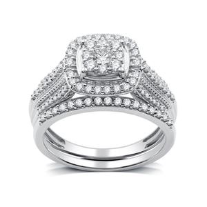 Nova Star(R) Lab Grown Diamond Halo Cluster Cathedral Bridal Set