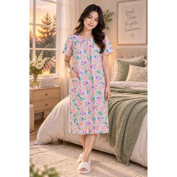 Womens Elegant Emily Short Sleeve Floral Trapunto Duster