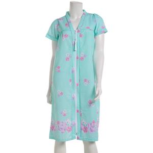Womens Elegant Emily Short Sleeve Floral Zip Duster - Aqua