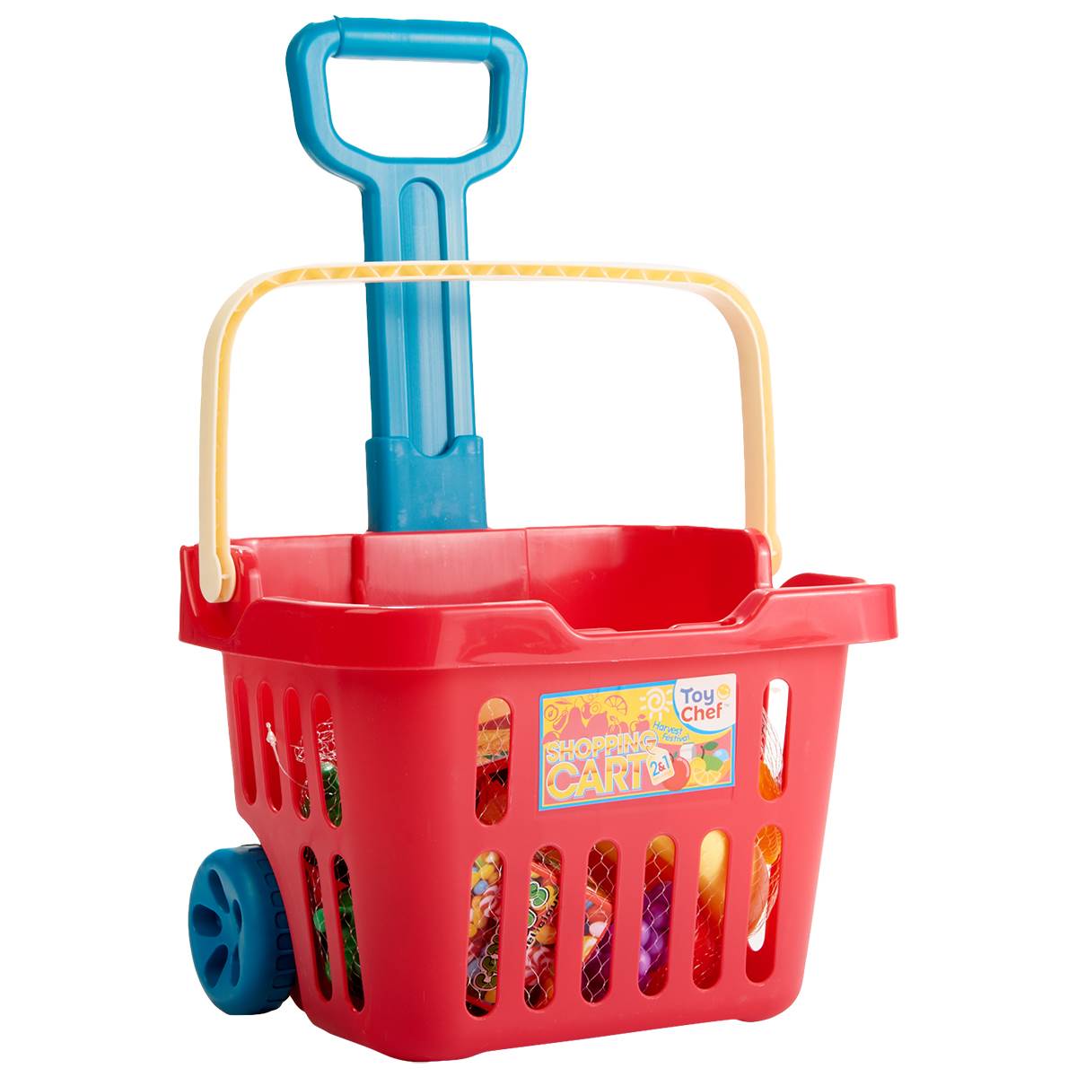 Toy Chef Rolling Shopping Basket With Fruit Toy Set