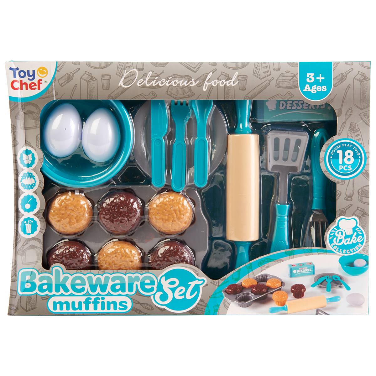 Toy Chef Muffin Bakeware 18pc. Toy Set