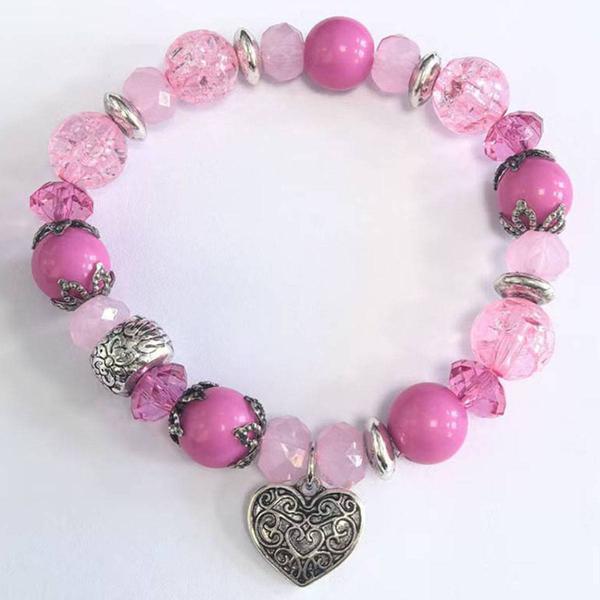 Beautiful Blessings Pink Tonal Stretch Bracelet w/ Heart Charm