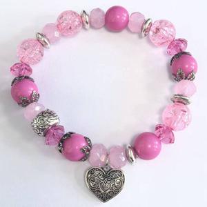 Beautiful Blessings Pink Tonal Stretch Bracelet w/ Heart Charm