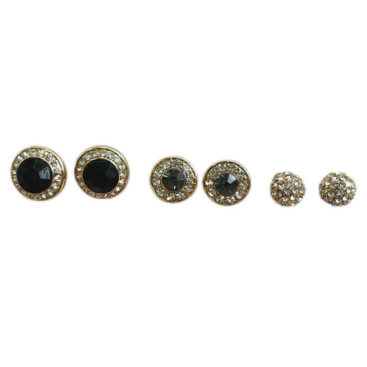 Ashley Cooper(tm) 3pr. Gold-Tone Pave Ball Stud/Glass Stone Earrings