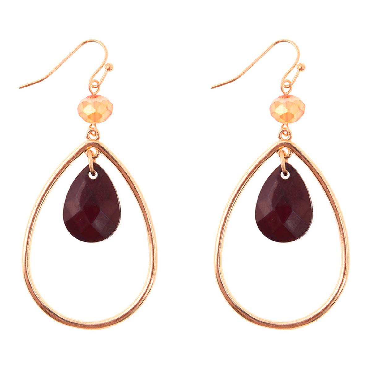 Ashley Cooper(tm) Open Teardrop Fishhook Earrings W/ Burgundy Beads