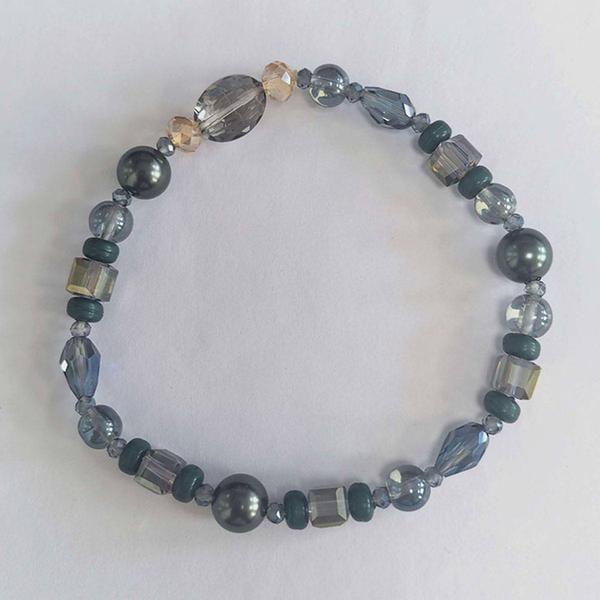 Ashley Cooper(tm) Shiny Gold-Tone/Green/Blue Glass Beaded Bracelet