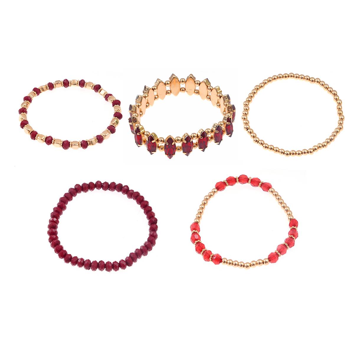 Ashley Cooper(tm) Gold Bracelet Set W/Mixed Red Stones & Beads