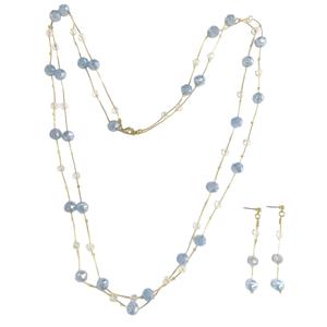 Ashley Cooper(tm) Gold-Tone Blue Bead Station Necklace & Earring Set