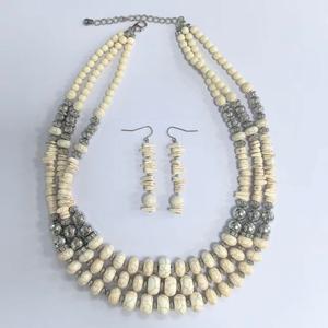 Ashley Cooper(tm) Silver Cream Bead Necklace & Earring Set