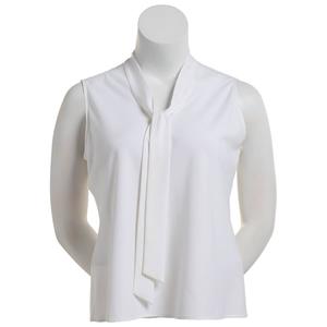 Womens Kasper Sleeveless Solid Tie Neck Blouse