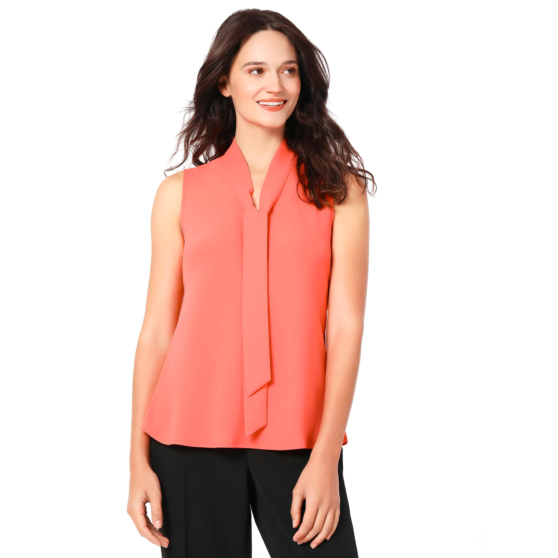 Womens Kasper Sleeveless Tie Front Solid Blouse