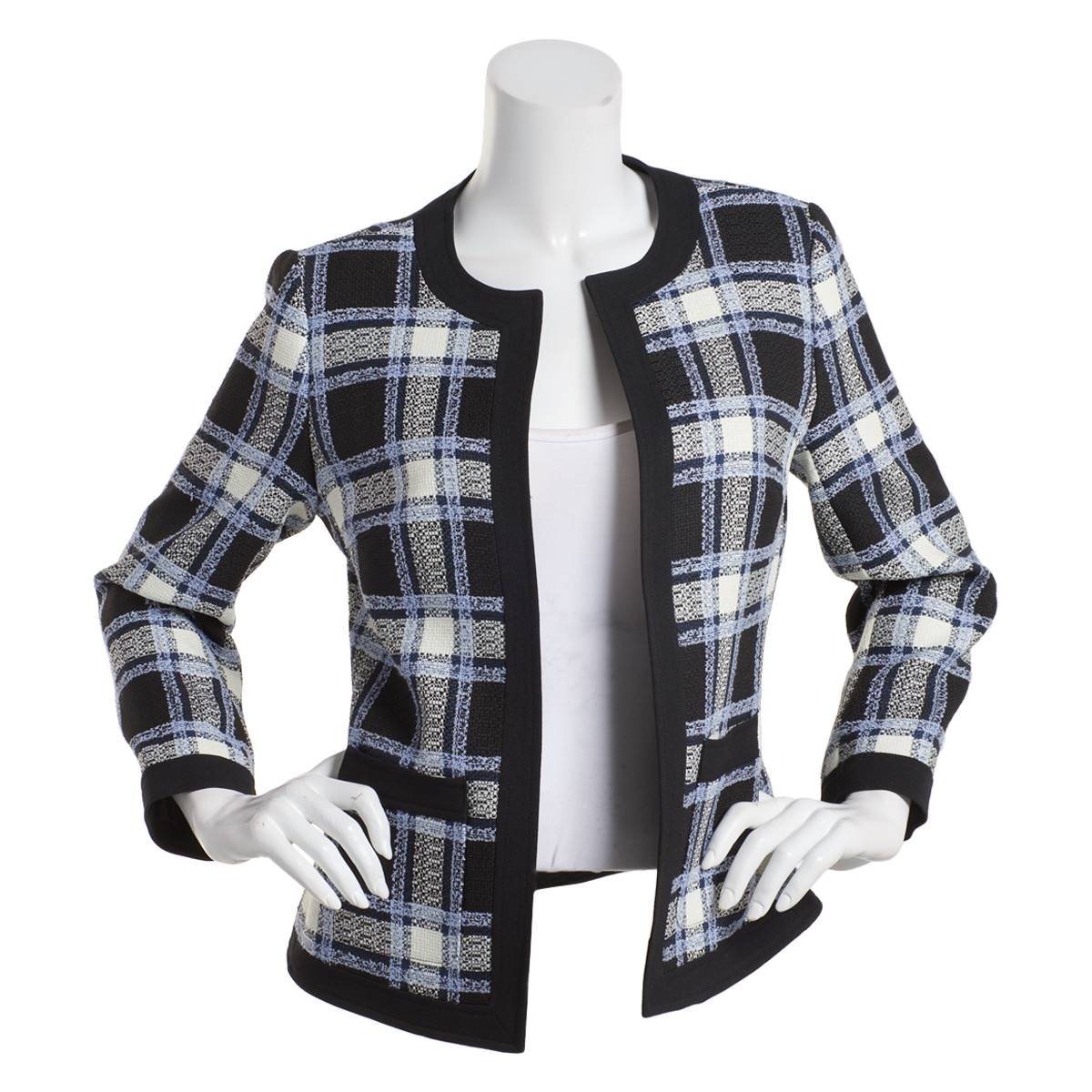 Womens Kasper Framed Plaid Jacket With Pockets