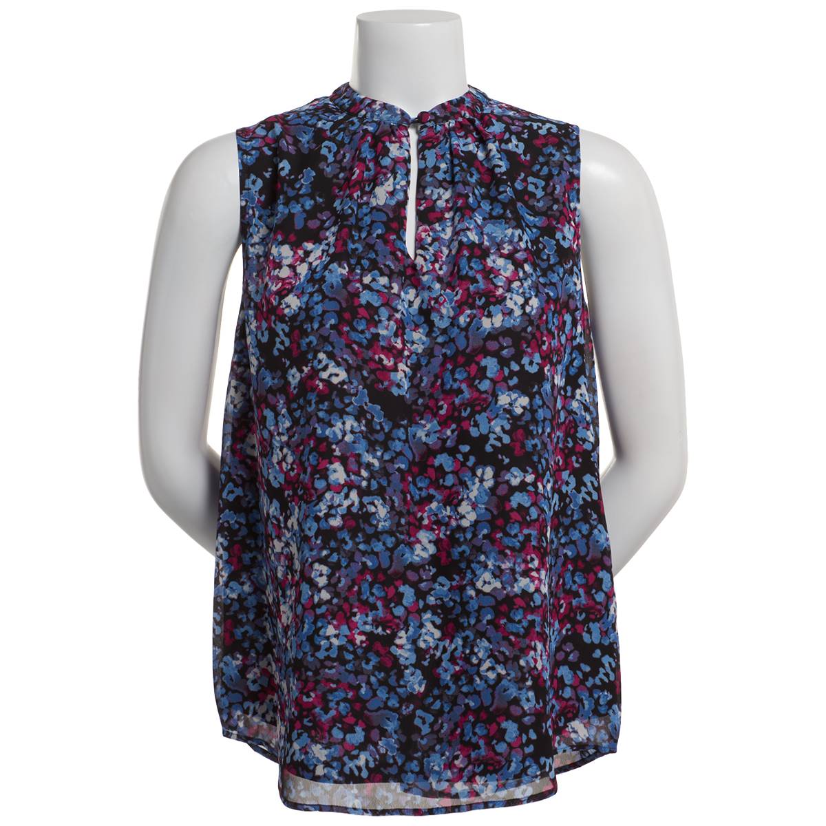 Womens Kasper Sleeveless Keyhole Neck Small Florals Blouse