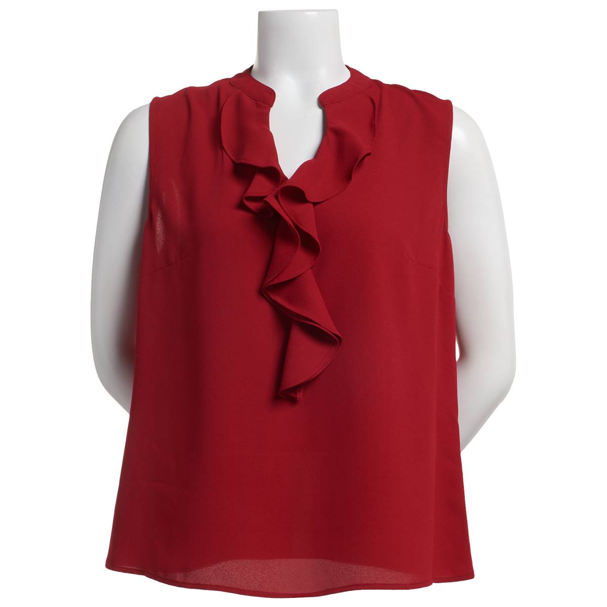 Womens Kasper Sleeveless Ruffle Front Blouse