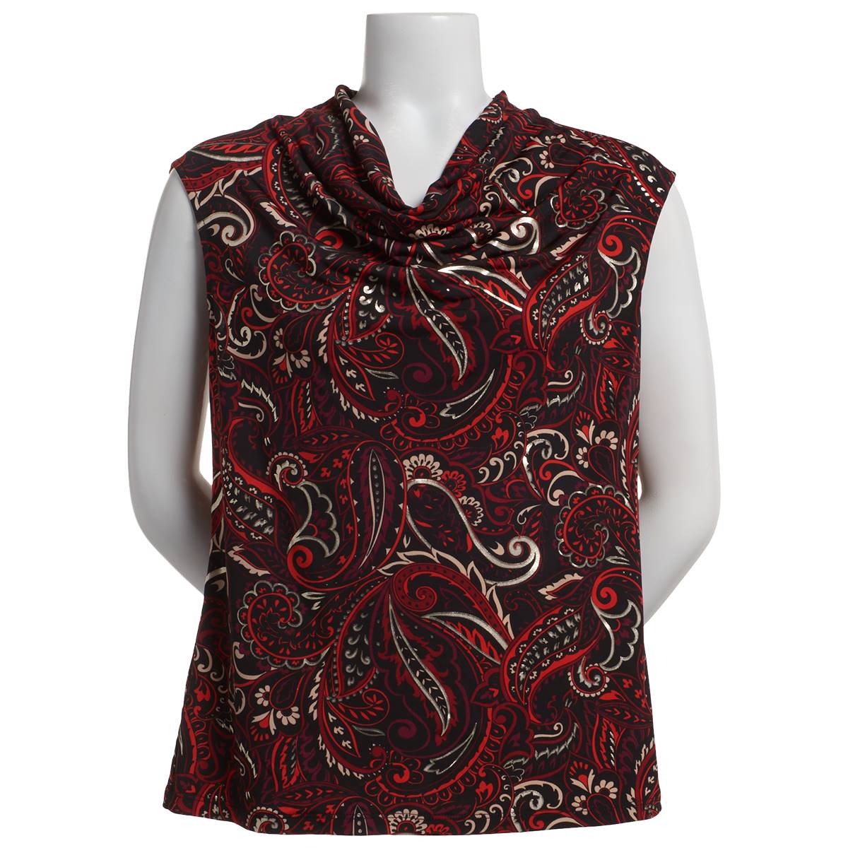 Womens Kasper Sleeveless Cowlneck Paisley Blouse