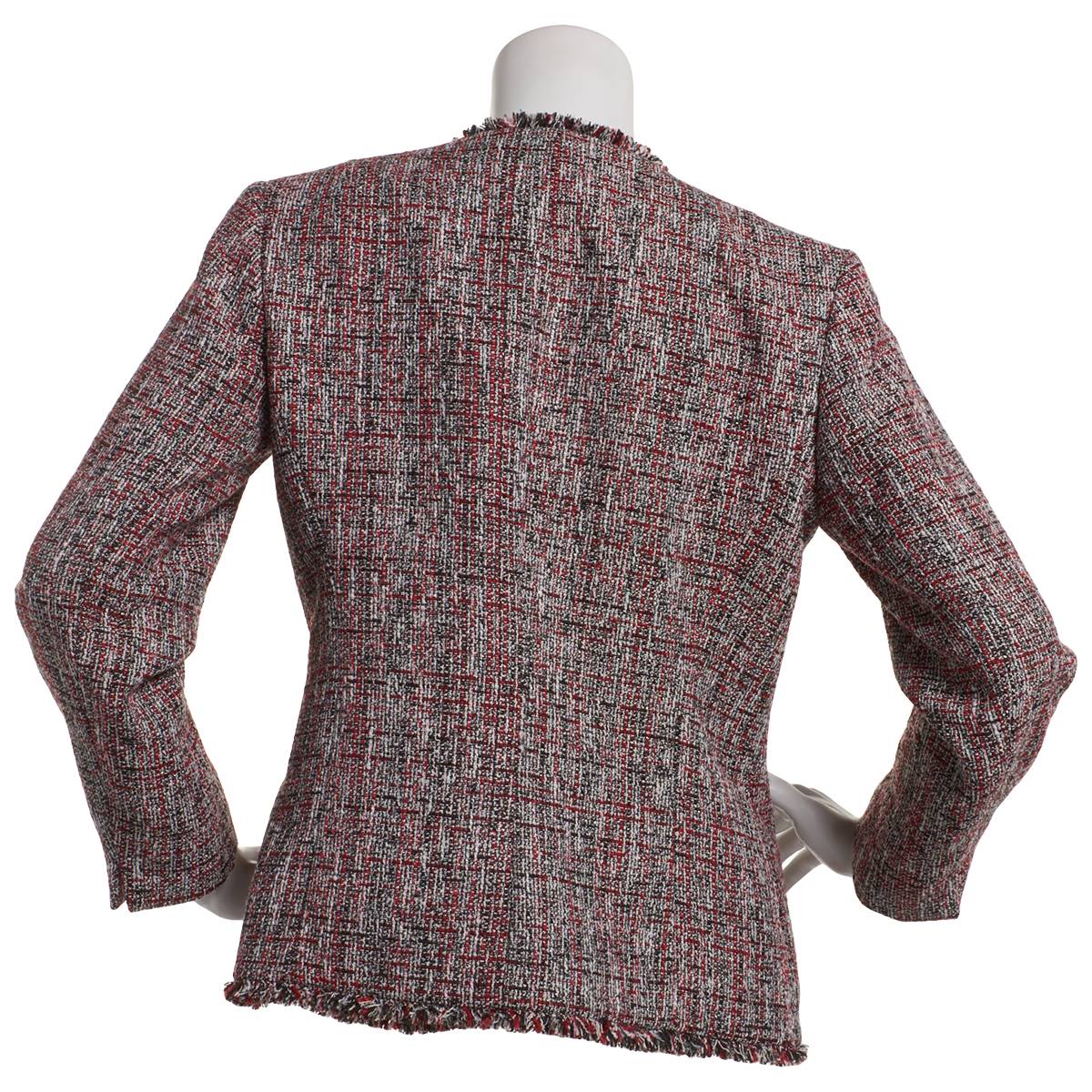 Petite Kasper One Button Tweed Jacket With Fringe