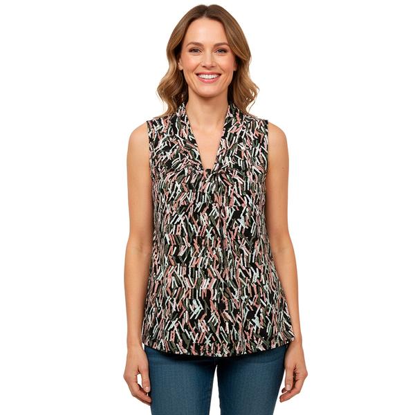 Womens Kasper Sleeveless V Neck Matchstick Abstract Blouse