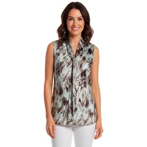 Womens Kasper Sleeveless Tie Front Abstract Blouse