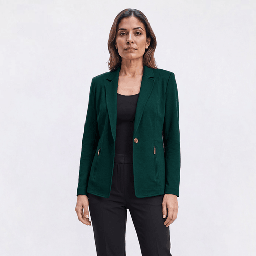 Womens Kasper Long Sleeve One Button Zip Pocket Blazer