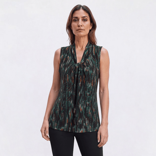 Kasper Women's Sleeveless Knot Neck Jersey Knit Printed Top - Evergreen Multi