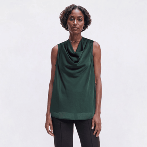 Womens Kasper Sleeveless Drape Neck Solid Satin Blouse alternate view