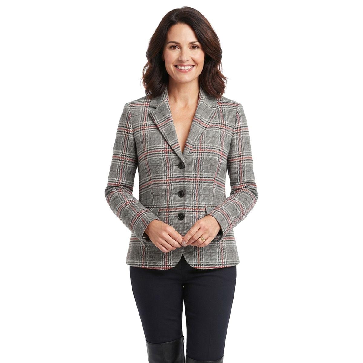 Womens Kasper Long Sleeve Two Button Plaid Notched Blazer