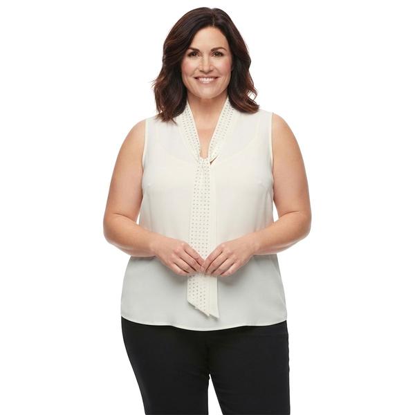 Plus Size Kasper Sleeveless Rhinestone Tie Front Blouse