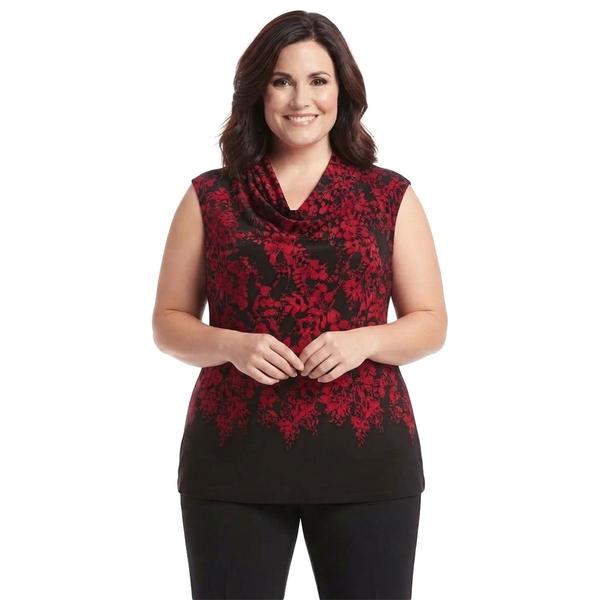 Plus Size Kasper Sleeveless Drape Neck Leaf Blouse