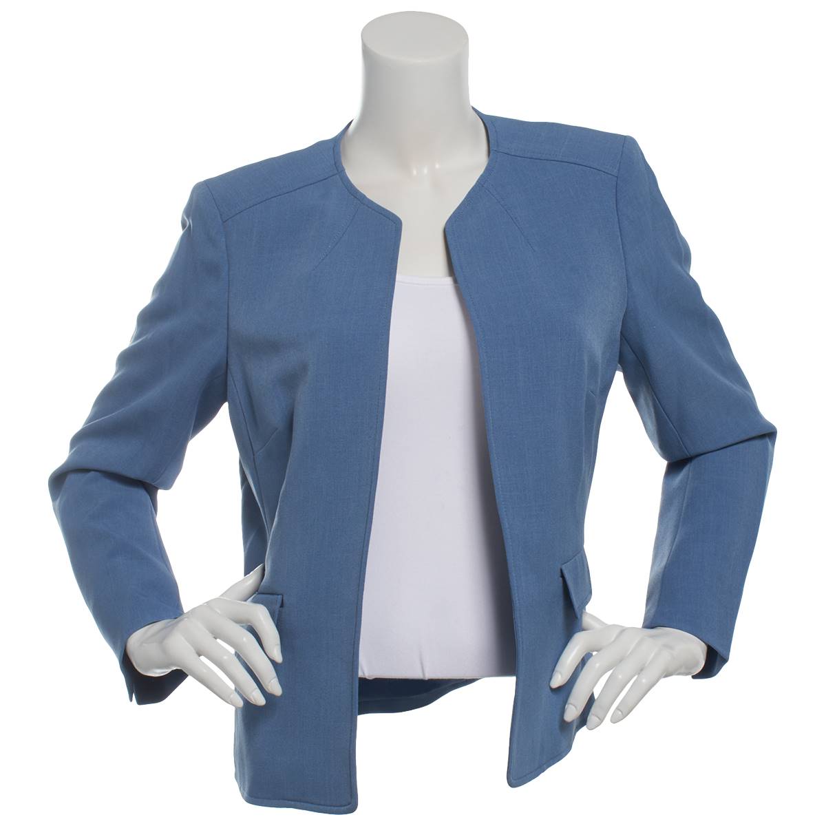 Petites Kasper Long Sleeve Open Collarless Jacket W/ Pockets