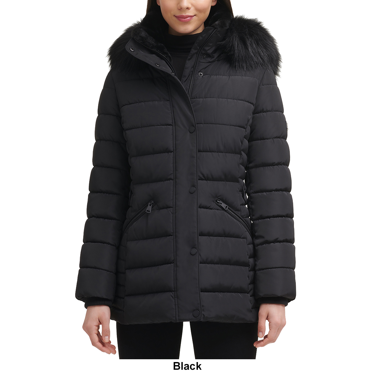 Womens Kenneth Cole(R) Heavy Jacket With Faux Fur-Trimmed Hood