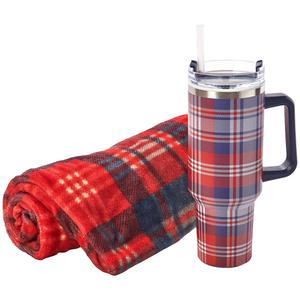 Red Plaid Throw Tumbler Gift Set