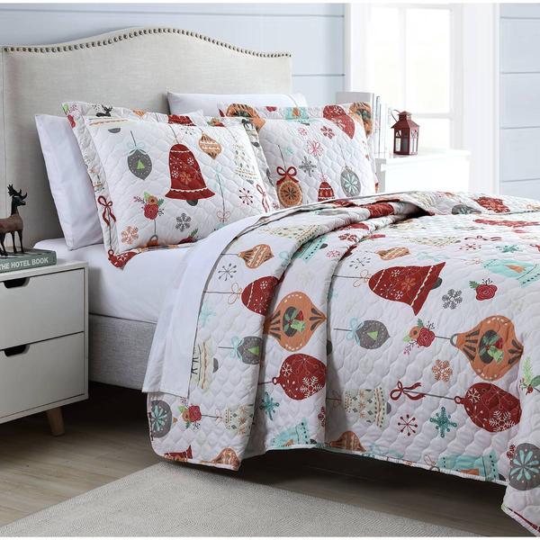 Spirit Linen Home(tm) Holiday Bells 3pc. Quilt Set alternate view