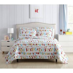 Spirit Linen Home(tm) Holiday Colorful Christmas 3pc. Quilt Set