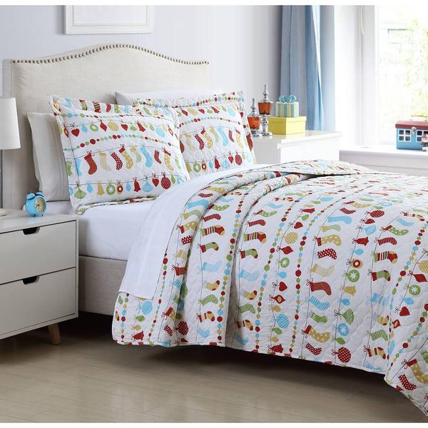 Spirit Linen Home(tm) Holiday Colorful Christmas 3pc. Quilt Set alternate view