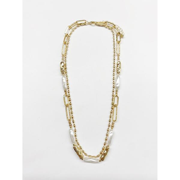 Design Collection Faux Biwa Pearl Station Layered Necklace