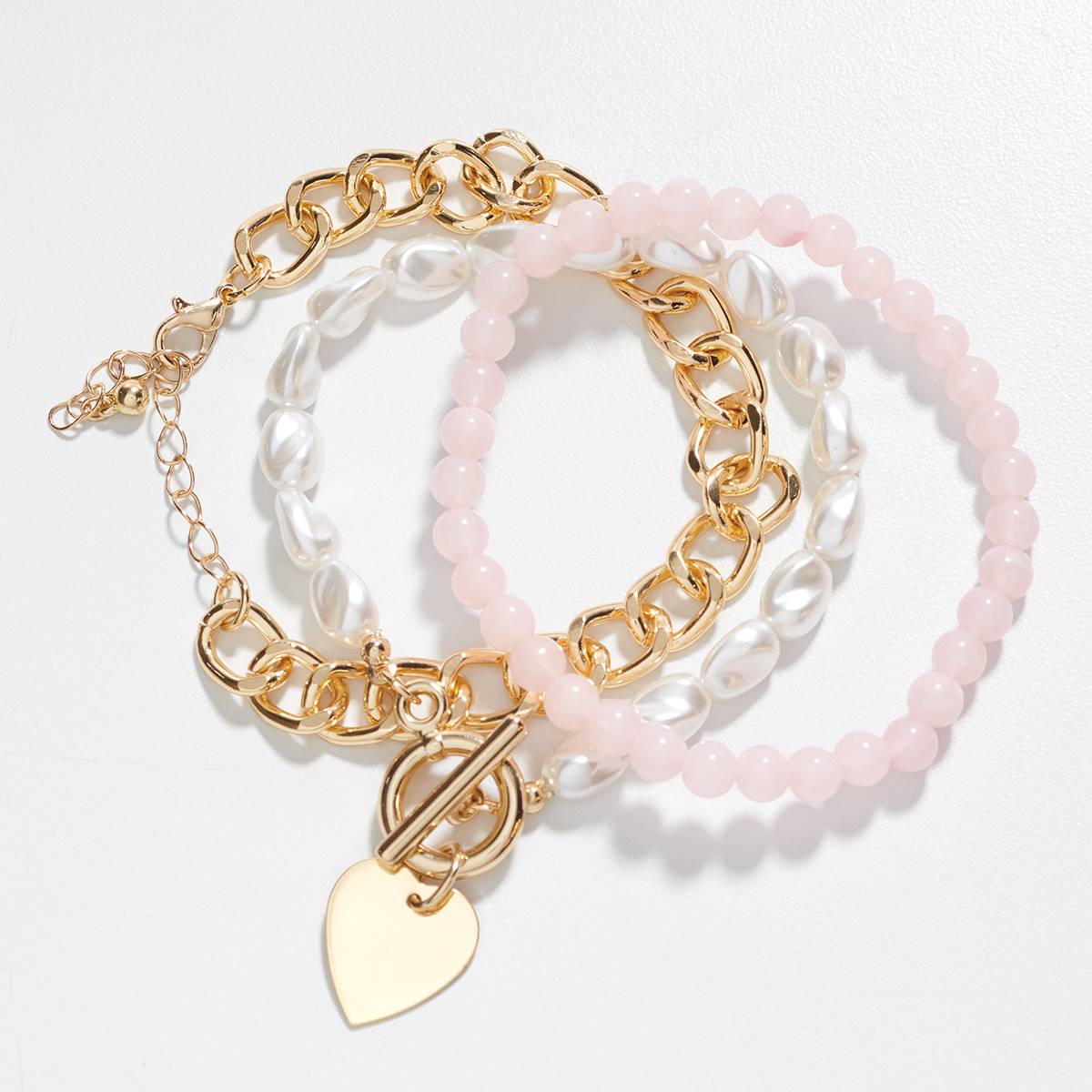 Ashley 3pc. Gold-Tone Pink & White Heart Toggle Bracelet Set