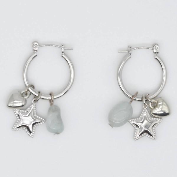 Ashley Silver Trio Charm Dangle Drop Hoop Earrings