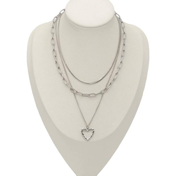 Ashley Silver 3-Row Layered Cut-Out Heart Pendant Necklace
