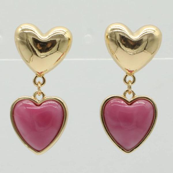 Ashley Gold-Tone Heart Cabochon Drop Earrings