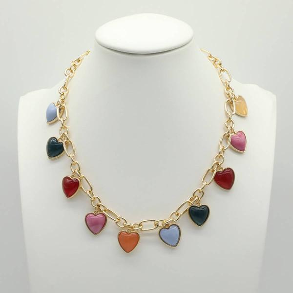 Ashley Multi-Color Heart Cabochon Charm Necklace