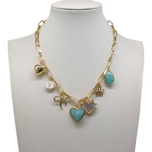 Ashley Gold-Tone Genuine Stone Charm Necklace