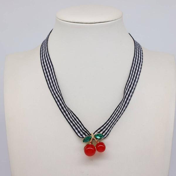 Ashley Cherry Jubilee Pendant on Gingham Ribbon