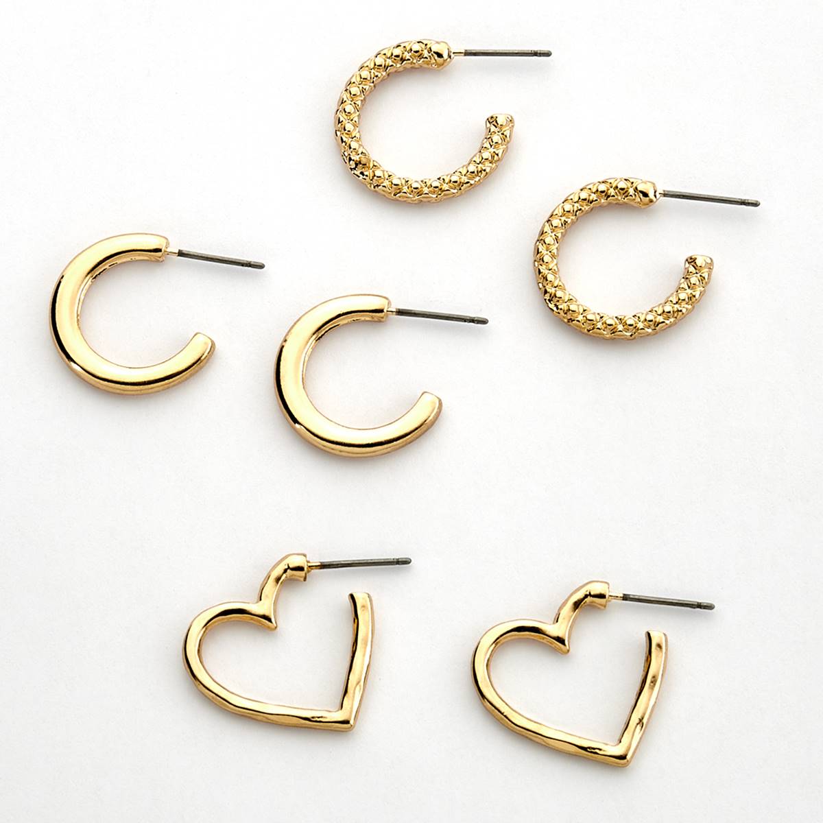 Ashley 3pr. Gold-Tone Heart & Hoop Earrings Set