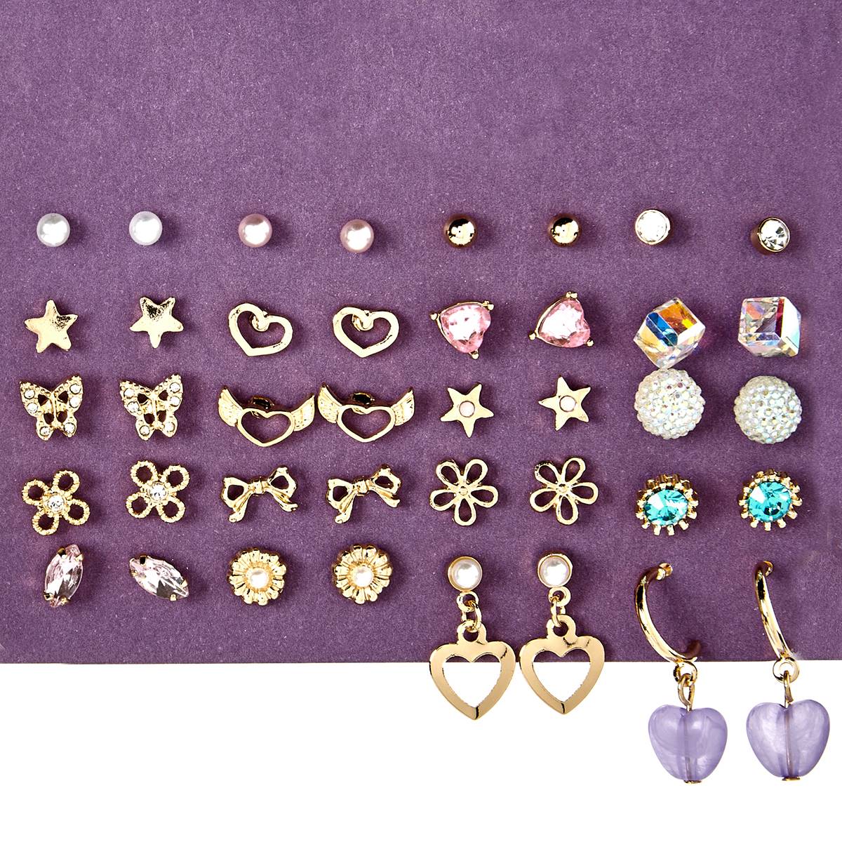 Ashley 20pr. Gold Mixed Icon Stud Earrings Set