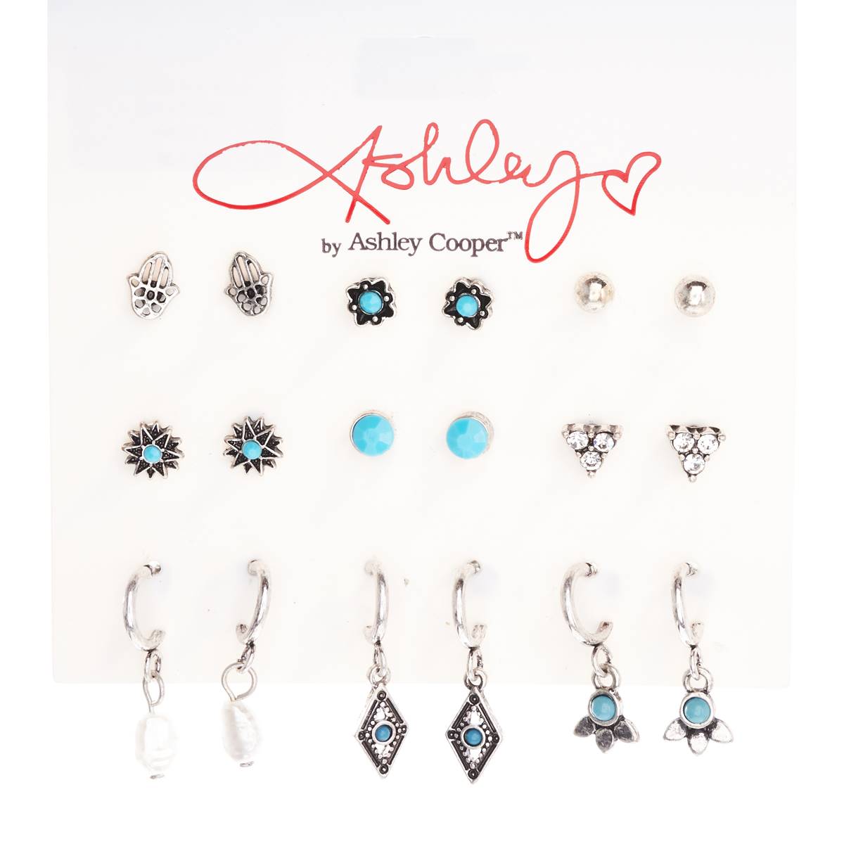 Ashley 9pr. Silver & Turquoise Earrings