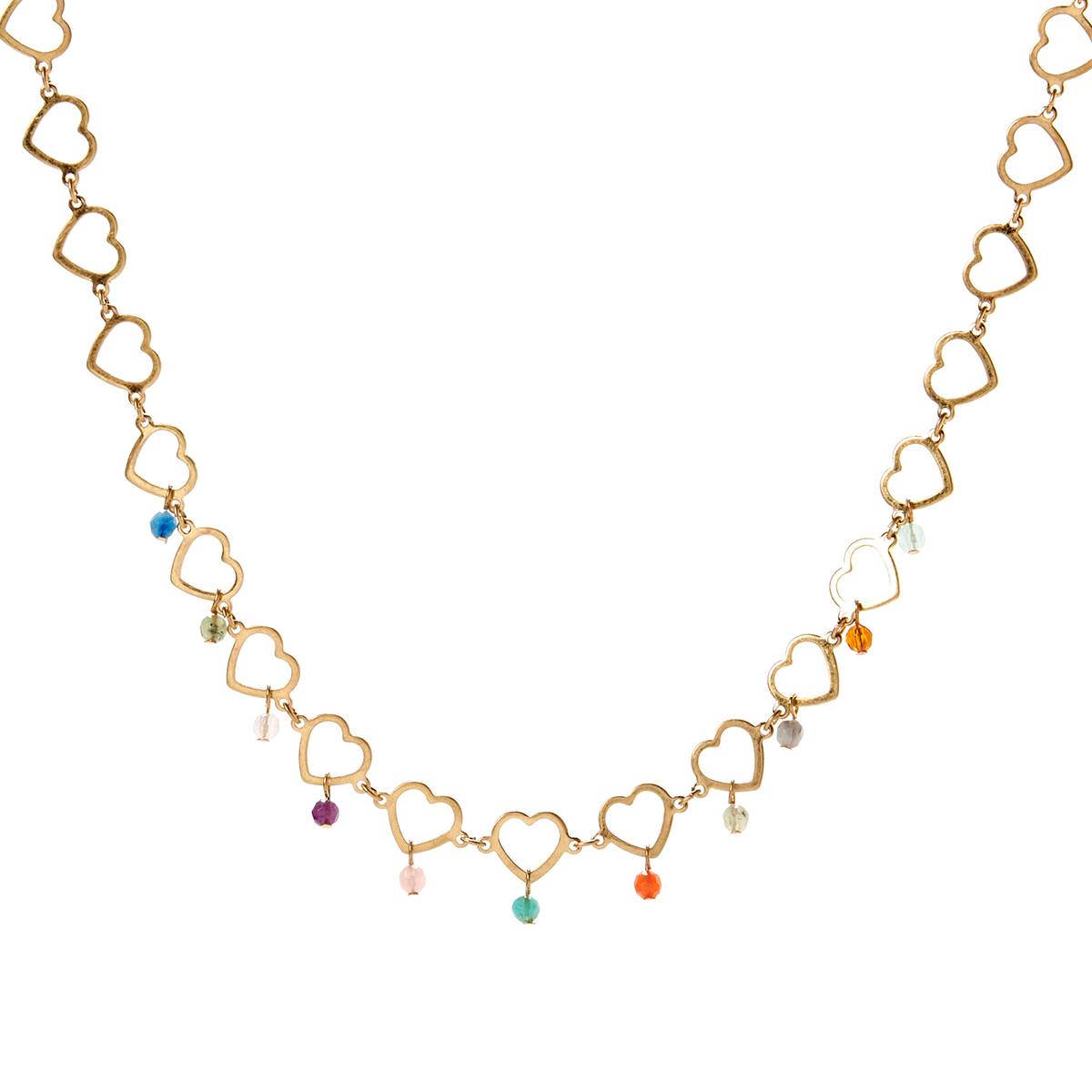 Ashley Worn Gold-Tone Heart Choker W/ Beaded Details Necklace