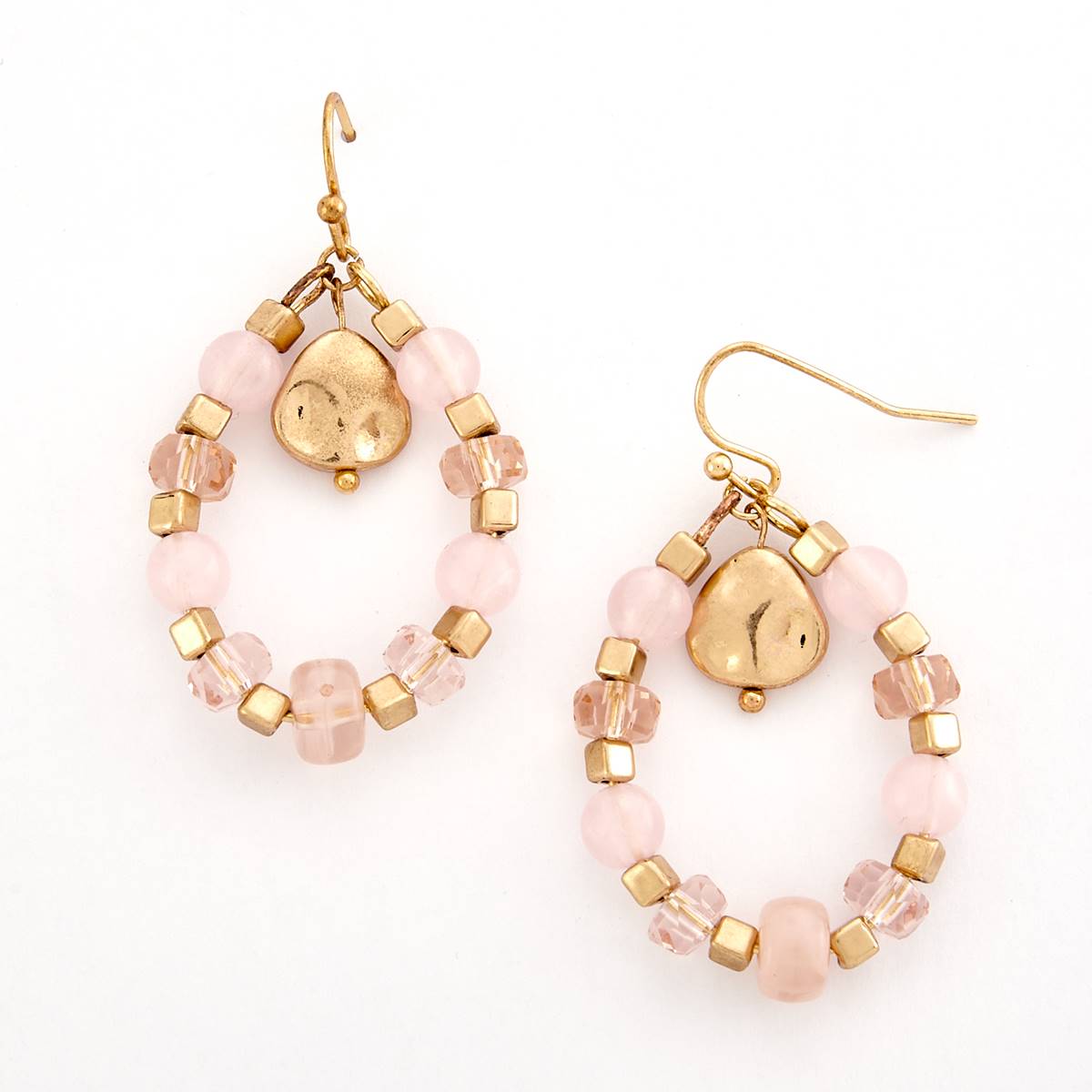 Ashley Cooper(tm) 1.7in. Pink Bead Teardrop Hoop Fishhook Earrings