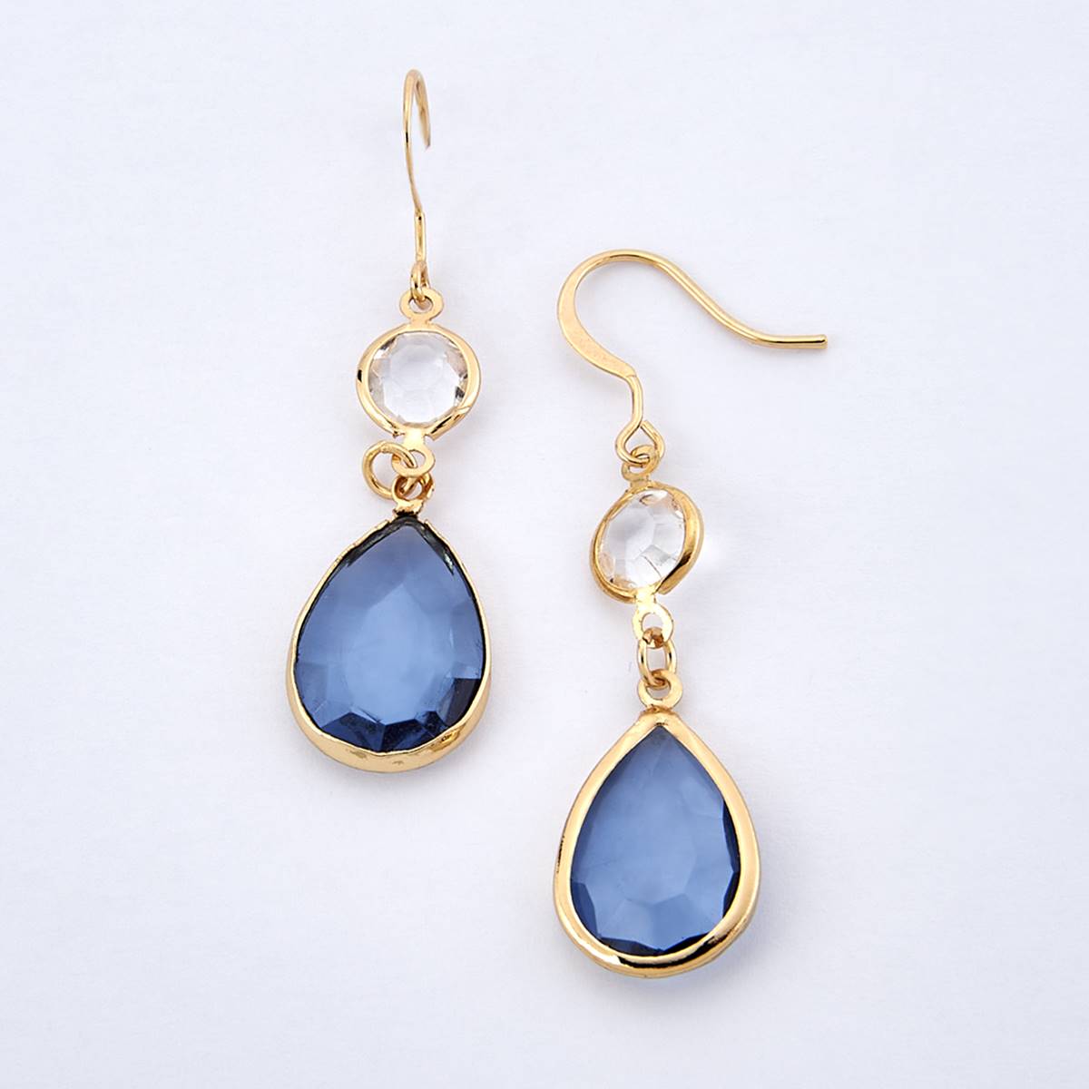 Ashley Cooper(tm) Gold Tone & Blue Double Drop Bead Earrings